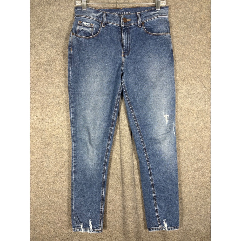 Mott & Bow Boyfriend Jeans Womens W27 L28 Medium Wash Distressed Raw Hem Denim